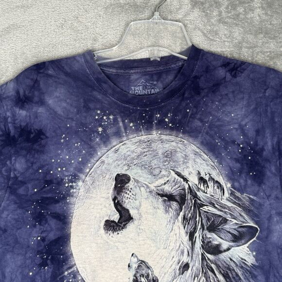 The Mountain Shirt‎ Mens Medium Blue Tie Dye Wolf Wolves Moon Novelty Casual - Picture 4 of 7